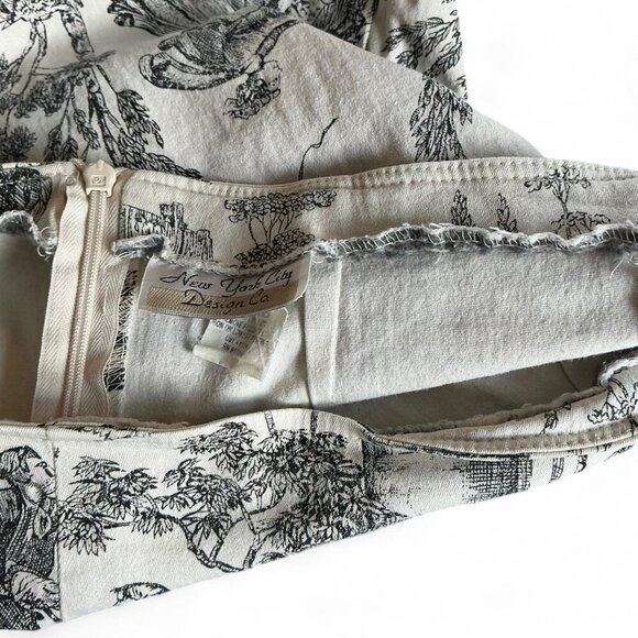 Vintage Black and cream toile print mini pencil skirt cotton stretch spandex 6 - Picture 4 of 4